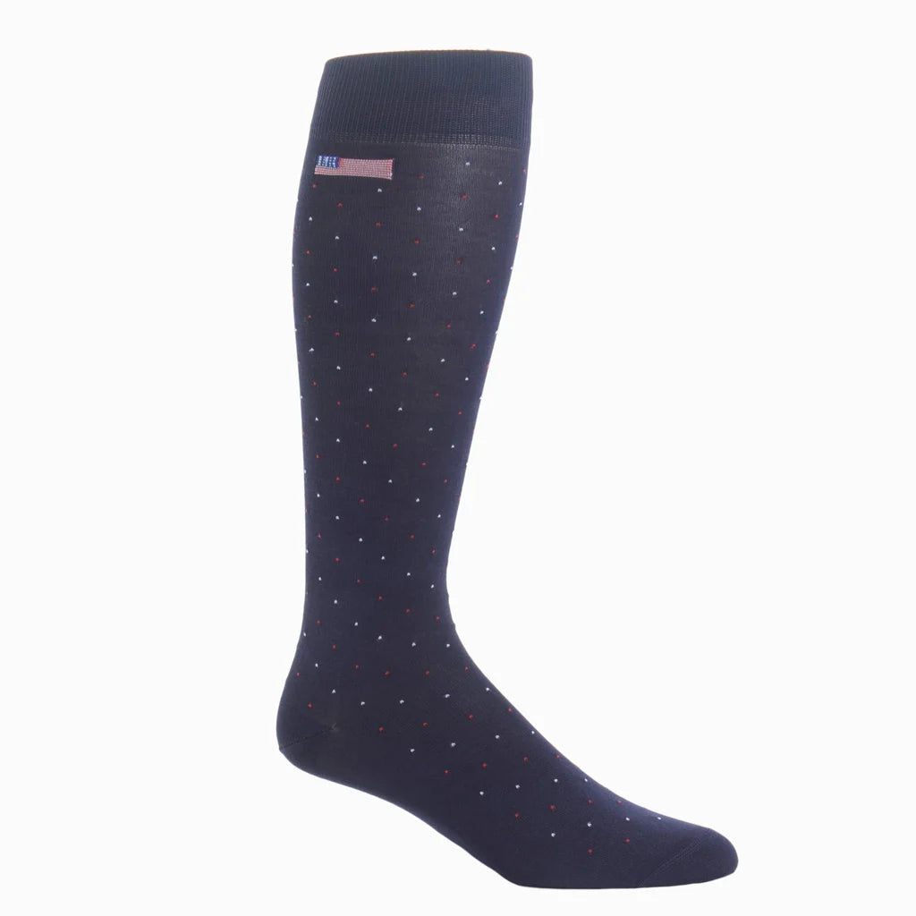 Dapper Classics Classic Navy with Red and White Pin Dots and American Flag Cotton Sock Linked Toe