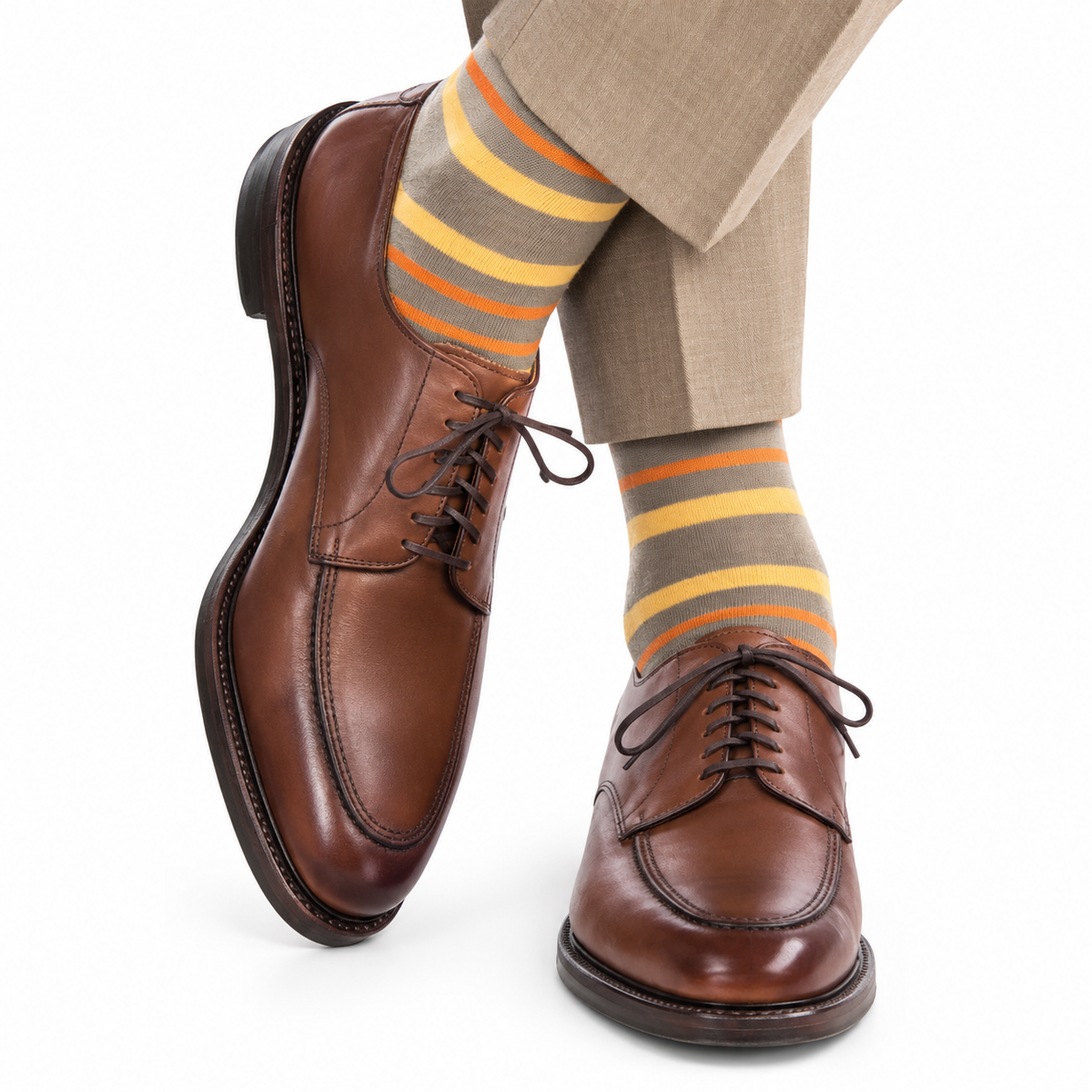 Dapper Classics Fine Hosiery in Merino Wool colored in Taupe with Double Stripe OTC