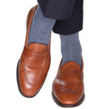 Dapper Classics Navy and Sky Blue Houndstooth Fine Merino Wool Sock Linked Toe