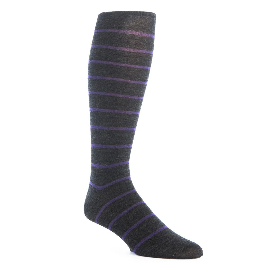 Dapper Classics Charcoal with Purple Stripe Fine Merino Wool Sock Linked Toe