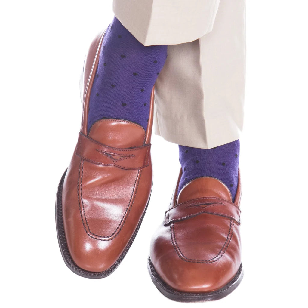 Dapper Classics Purple with Black Dots Fine Merino Wool Sock Linked Toe