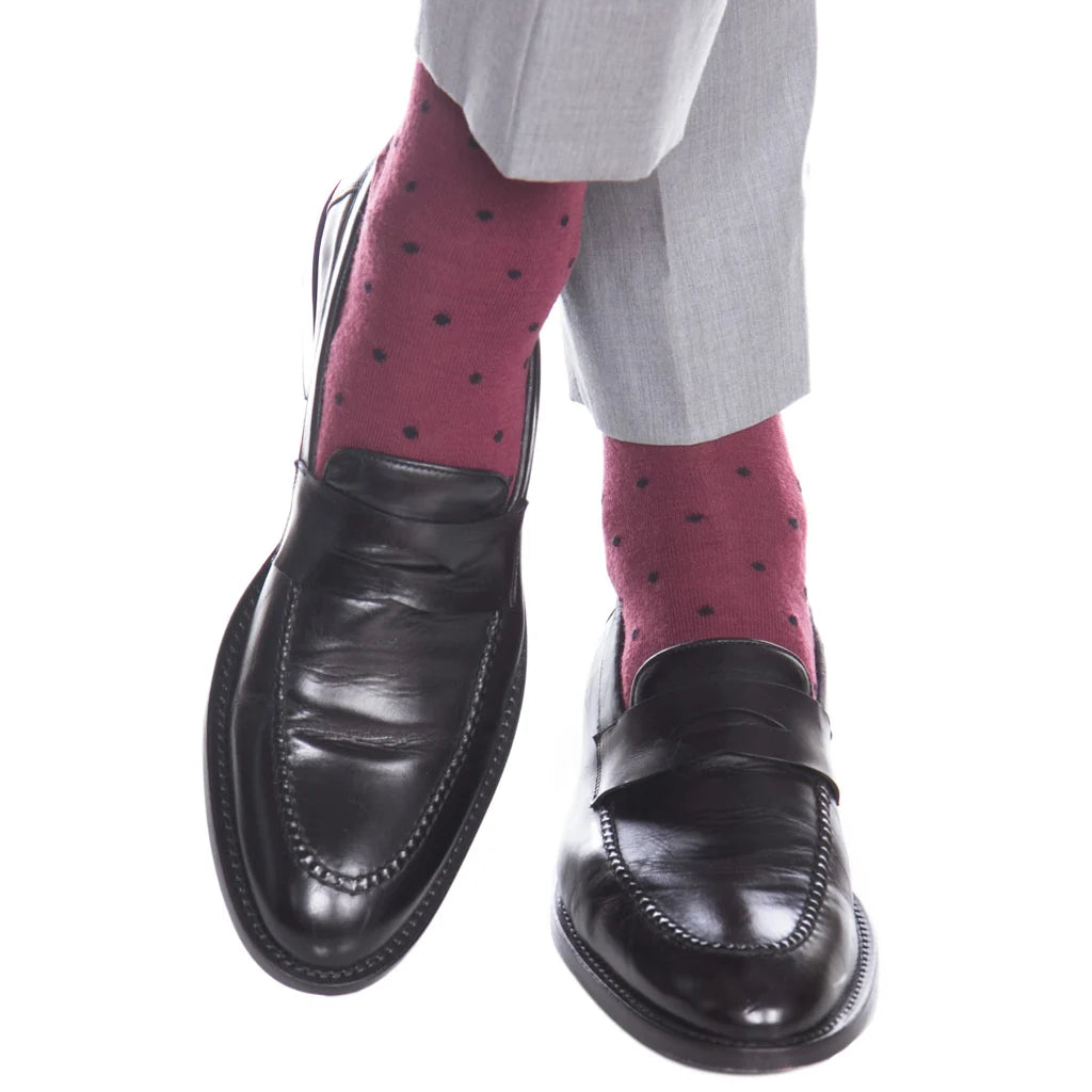 Dapper Classics Burgundy with Navy Dots Fine Merino Wool Sock Linked Toe