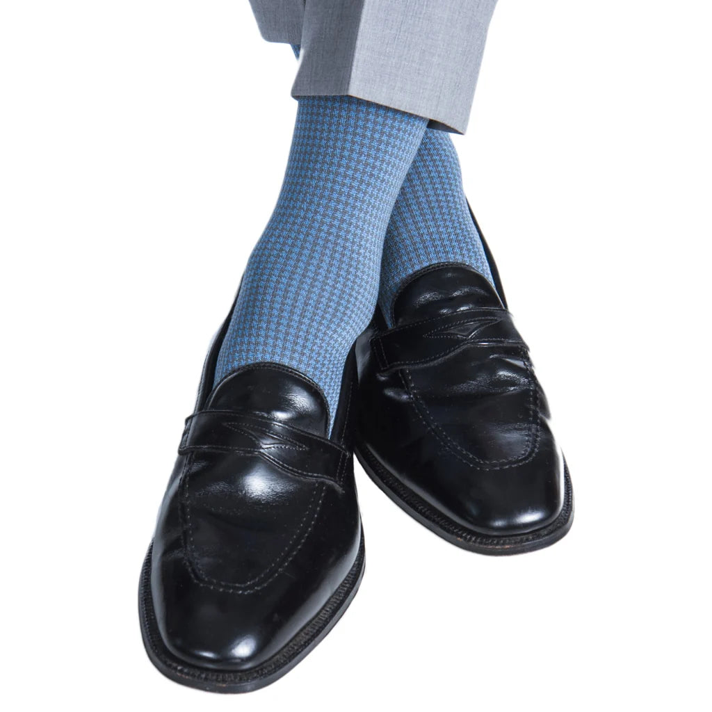 Dapper Classics Azure and Steel Houndstooth Cotton Socks