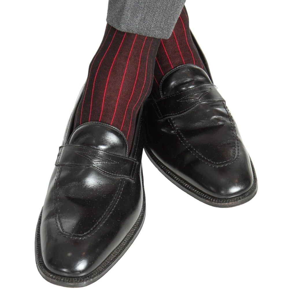 Dapper Classics Black with Red Vertical Stripe Cotton Sock Linked Toe