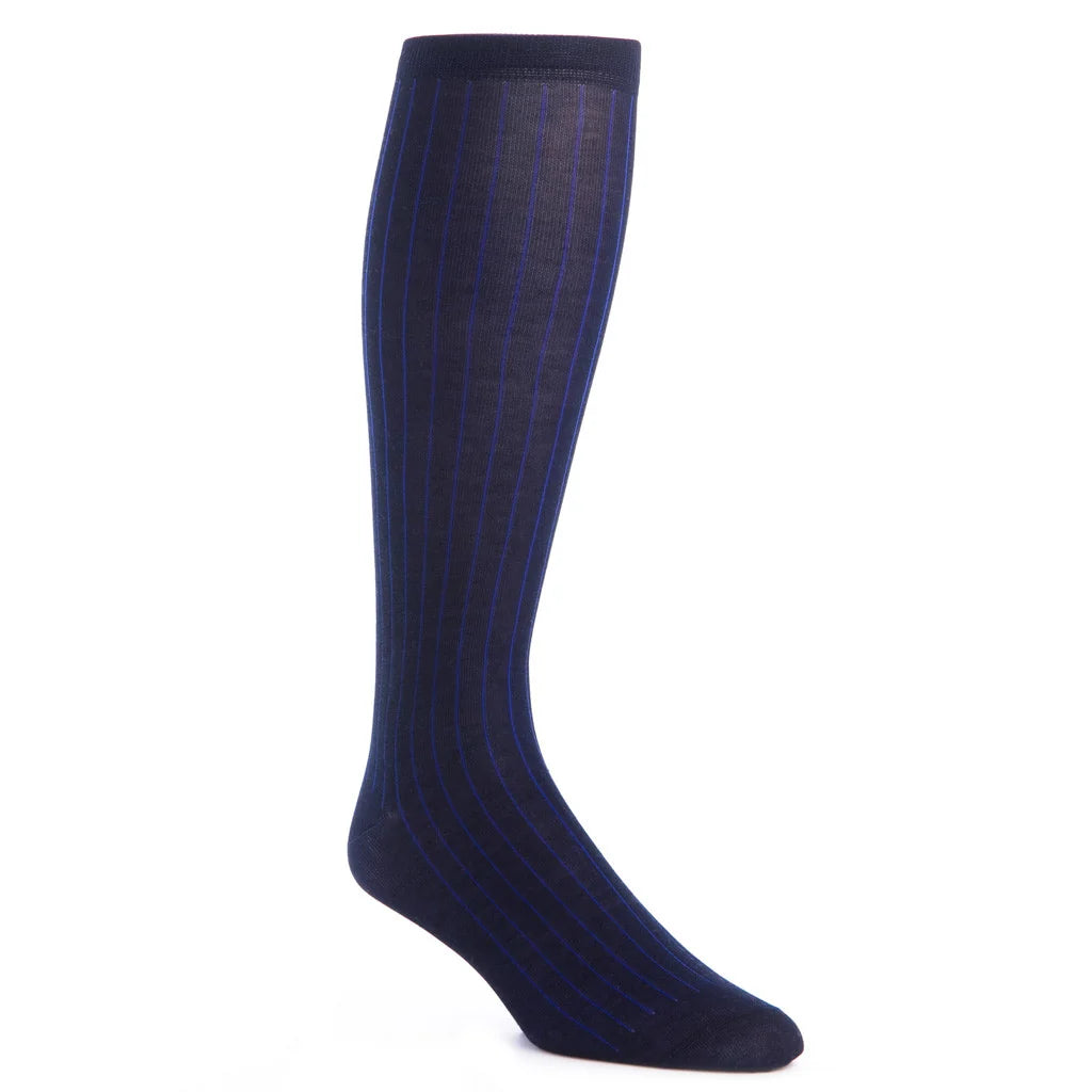 Dapper Classics Navy with Clematis Vertical Stripe Cotton Sock with Linked Toe