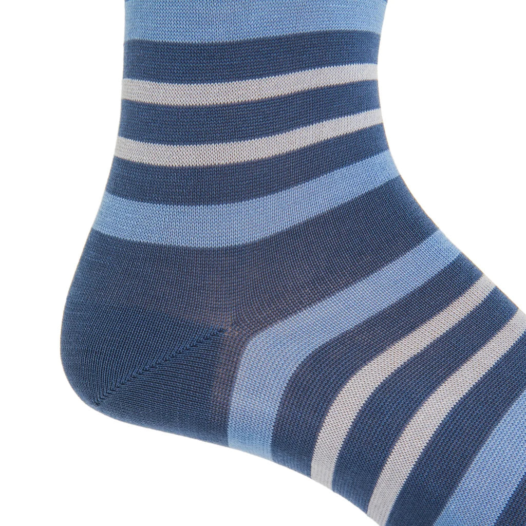 Dapper Classics Indigo with Azure and Ash Double Stripe Cotton Sock Linked Toe