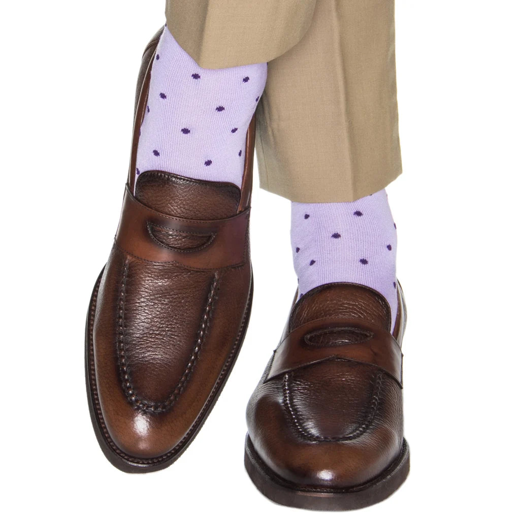 Dapper Classics Lavender with Purple Dots Cotton Socks with Linked Toe