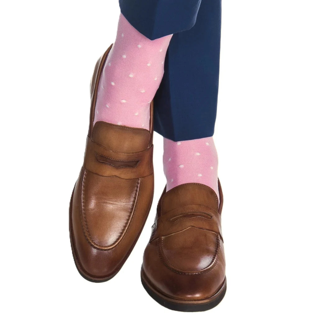 Dapper Classics Pink with White Dots Cotton Sock with Linked Toe