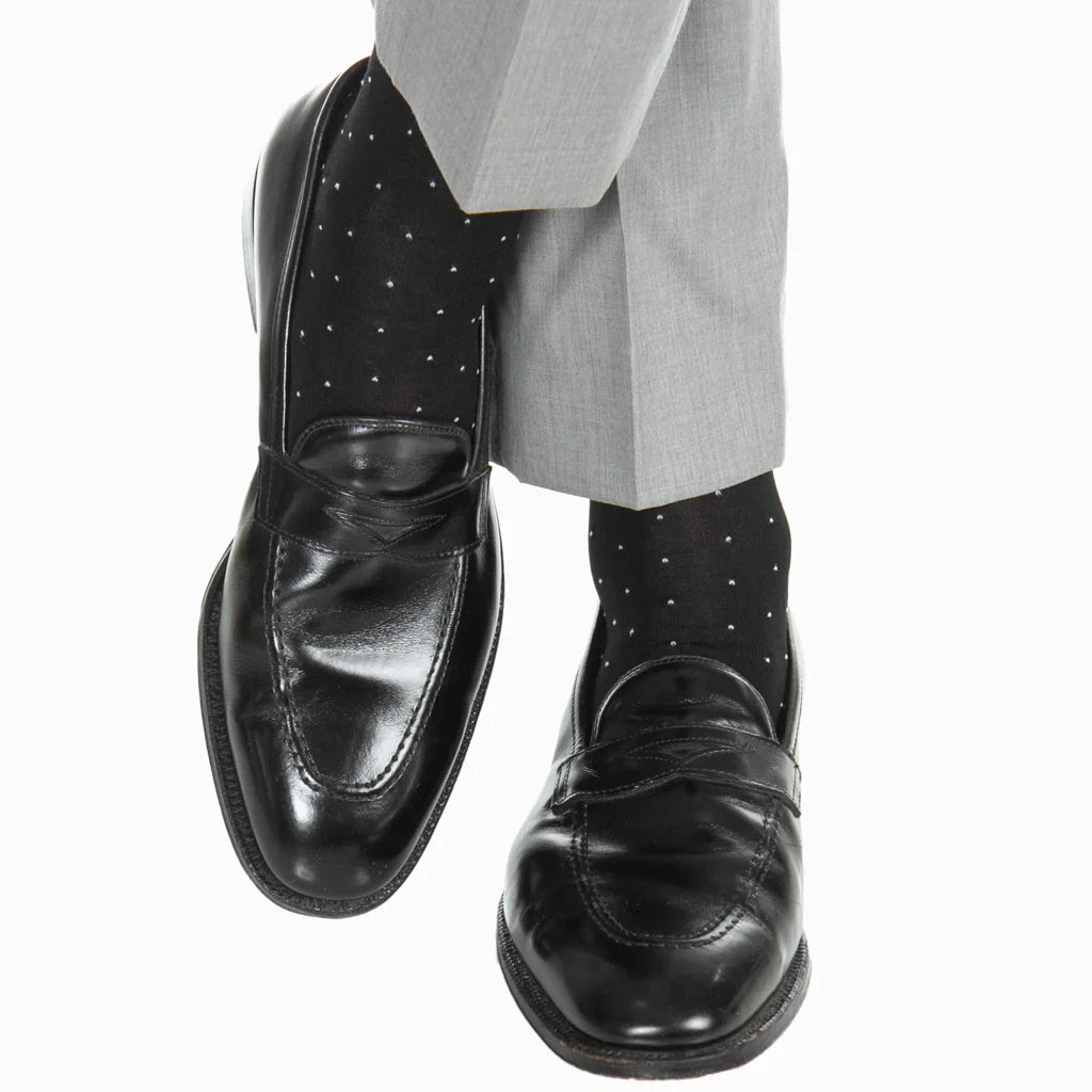Dapper Classics Black with White Pin Dots Cotton Socks with Linked Toe