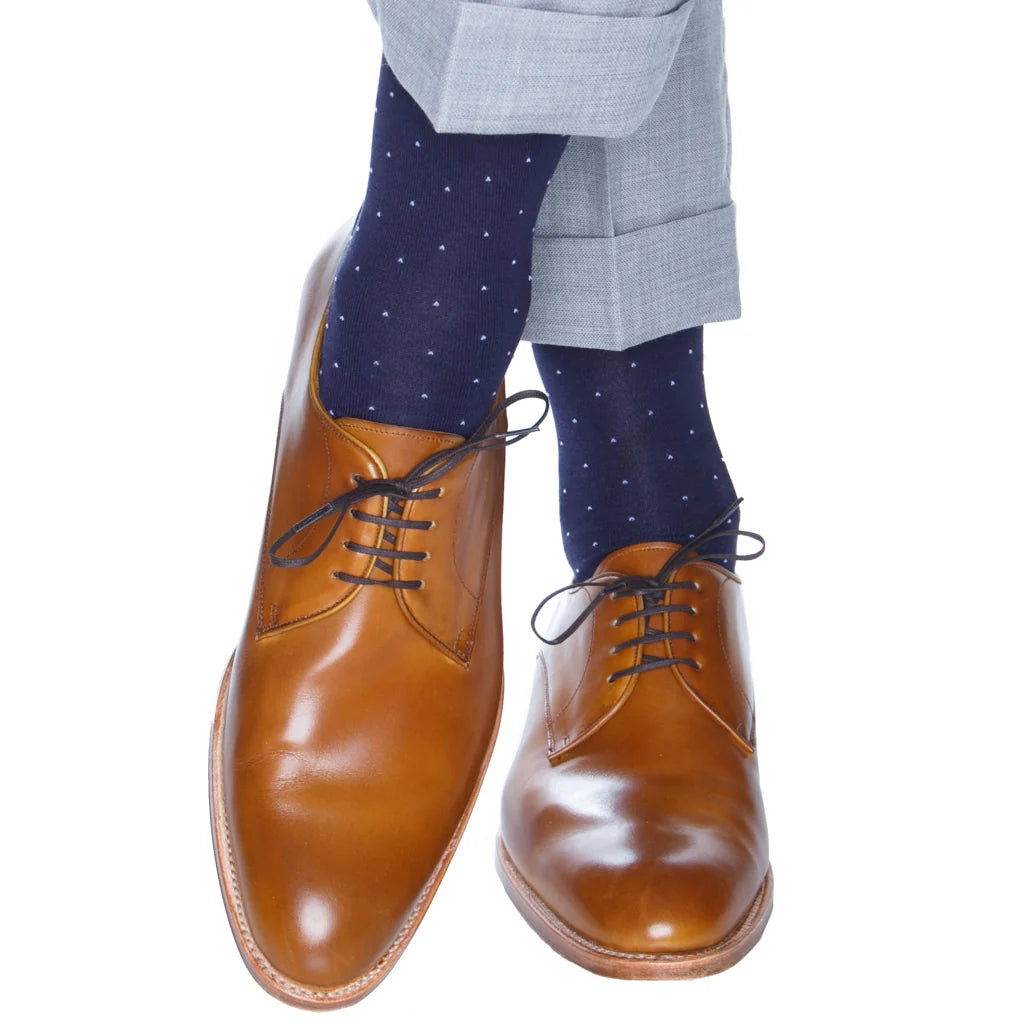 Dapper Classics Classic Navy with White Pin Dots Cotton Sock Mid-Calf