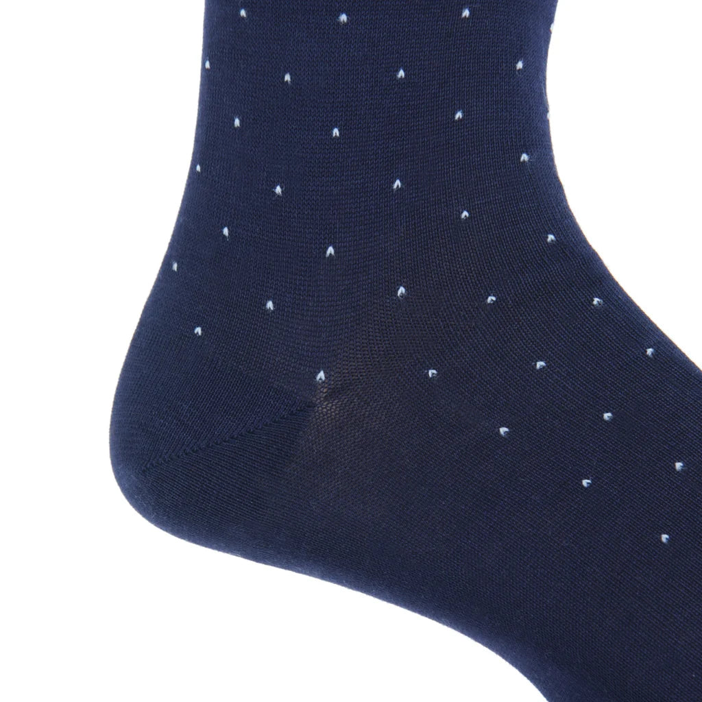 Dapper Classics Classic Navy with White Pin Dots Cotton Sock Mid-Calf