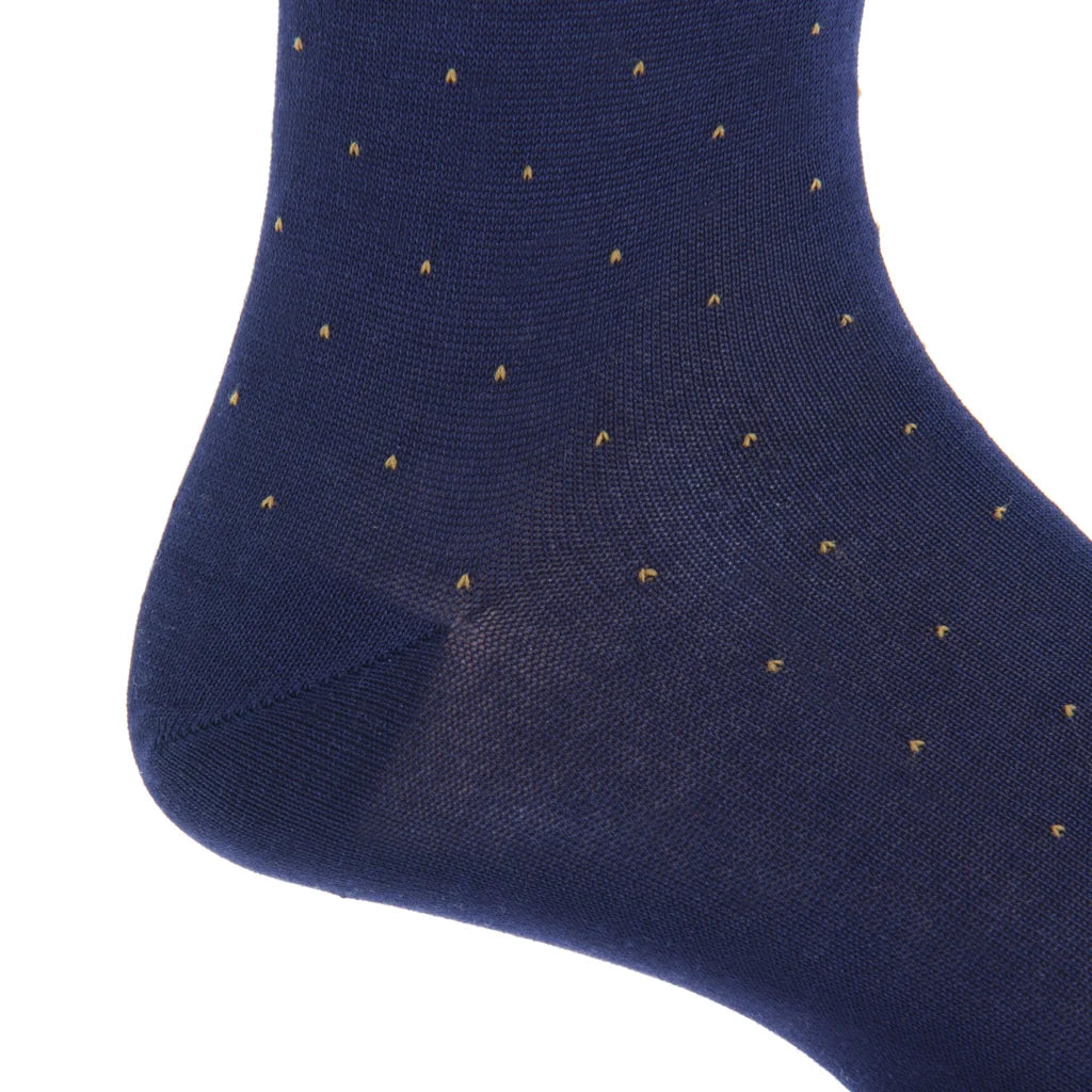 Dapper Classics Classic Navy with Gold Pin Dots Cotton Sock Linked Toe Mid-Calf
