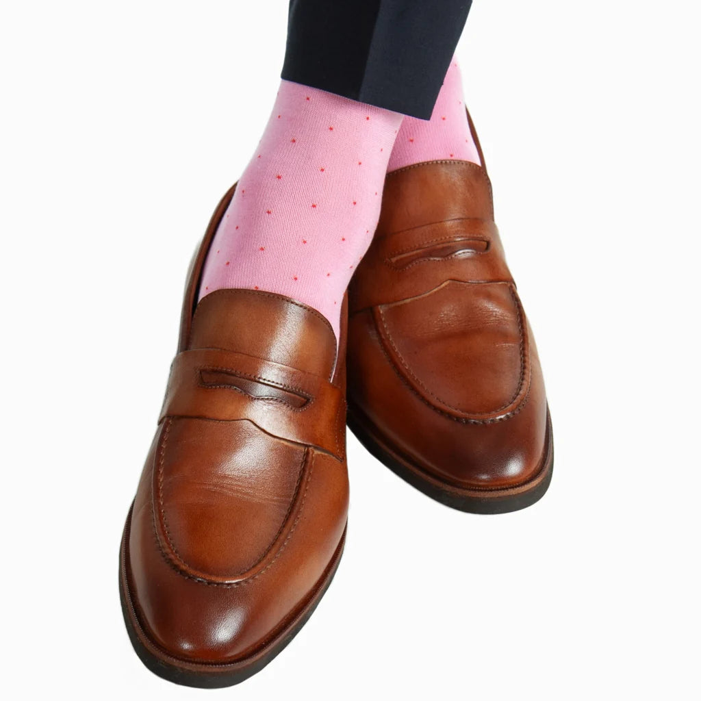 Dapper Classics Pink with Red Pin Dots Cotton Sock Linked Toe