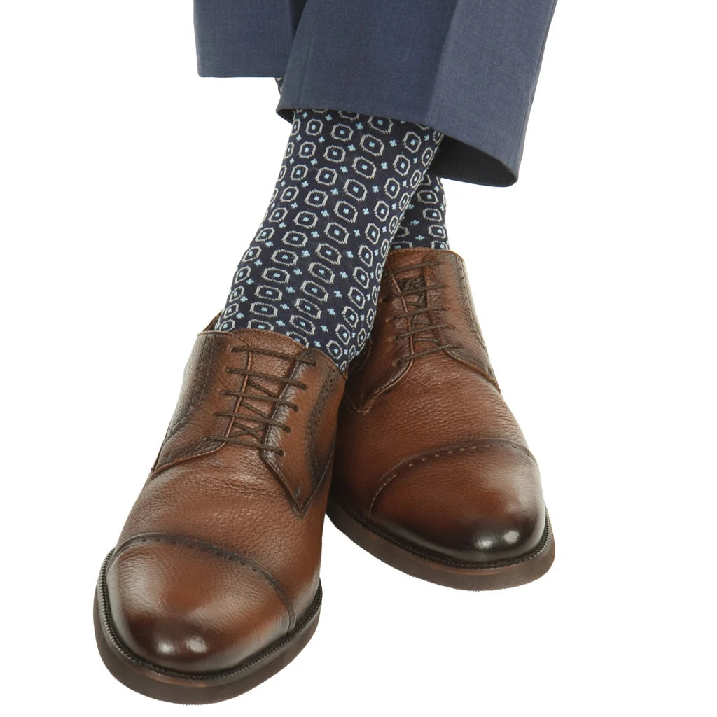 Dapper Classics Classic Navy with Ash and Sky-Blue Circle and Dot Cotton Sock Linked Toe