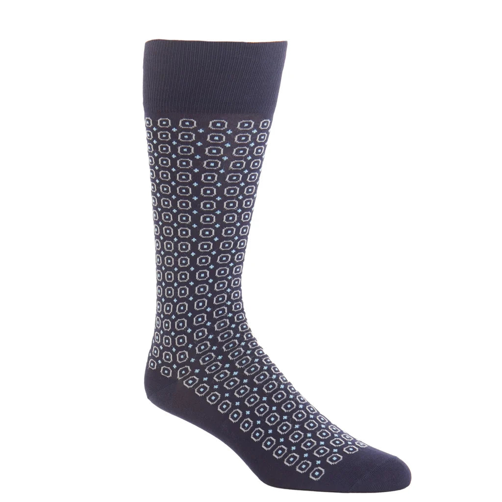 Dapper Classics Classic Navy with Ash and Sky-Blue Circle and Dot Cotton Sock Linked Toe