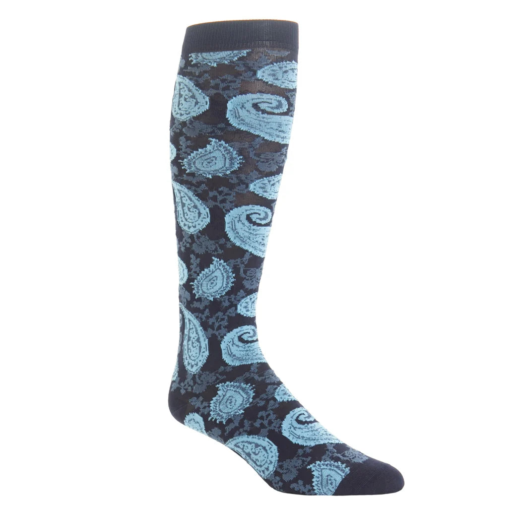 Dapper Classics Classic Navy with Sky Blue Paisley Cotton Sock Linked Toe