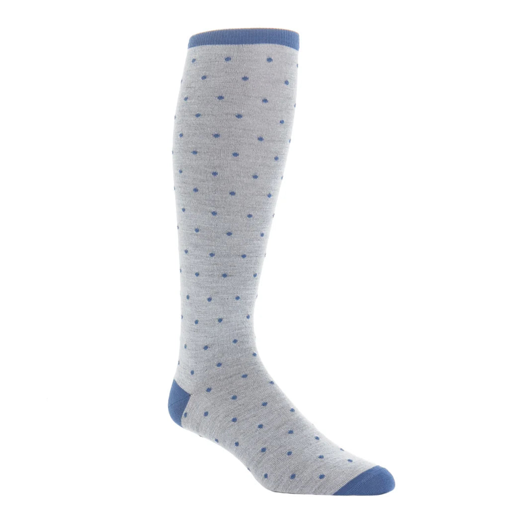 Dapper Classics Ash with Bay Blue Dots and Bay Blue Tipping Fine Merino Wool Sock Linked Toe