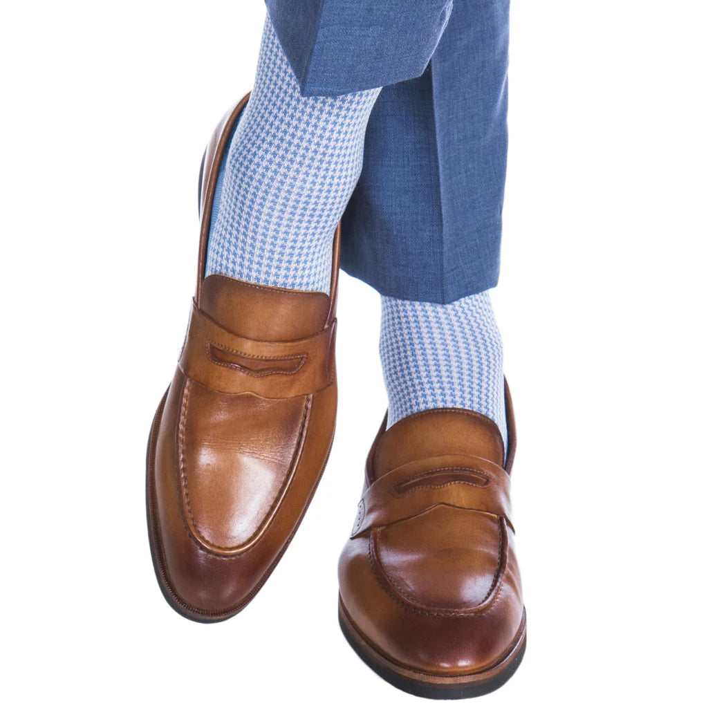 Dapper Classics Azure Blue with Pink Houndstooth Cotton