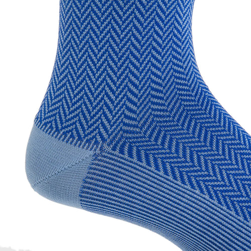 Dapper Classics Azure and Clematis Herringbone Cotton Sock Linked Toe