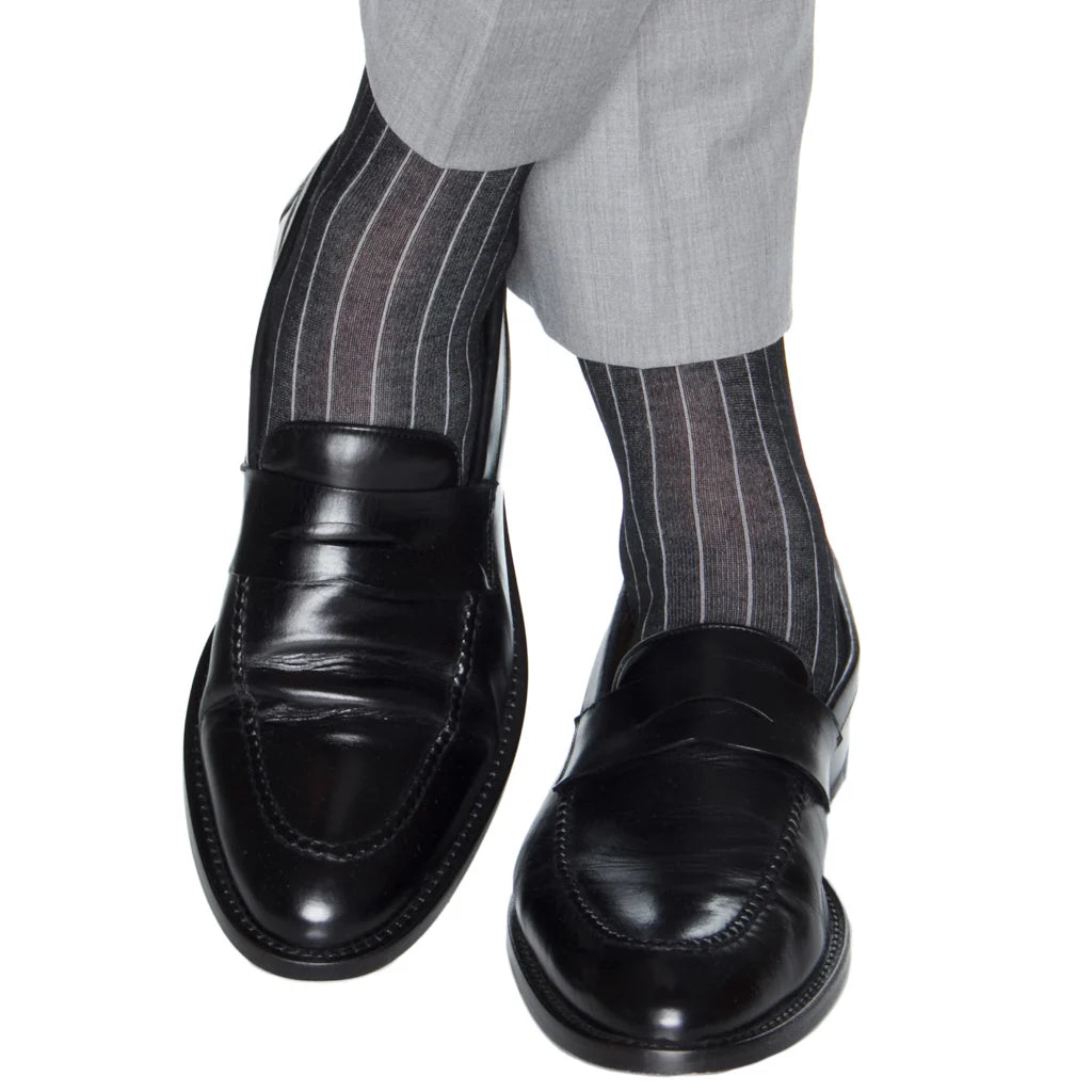 Dapper Classics Black with Ash Vertical Stripe Cotton Sock Linked Toe