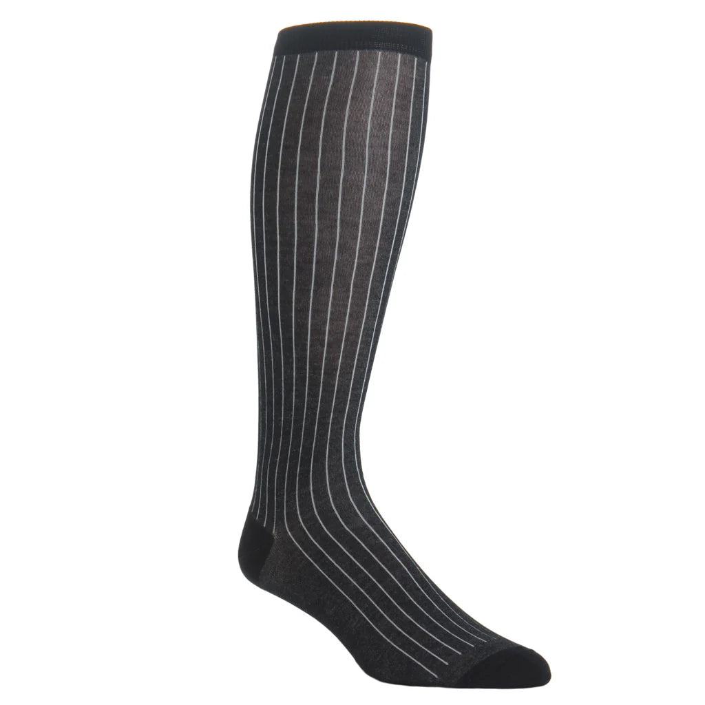 Dapper Classics Black with Ash Vertical Stripe Cotton Sock Linked Toe