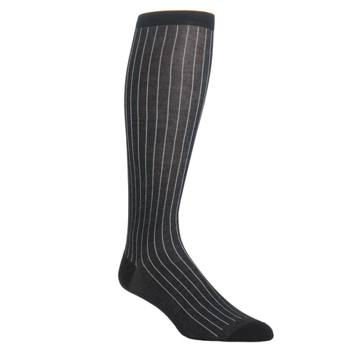 Dapper Classics Black with Ash Vertical Stripe Cotton Sock Linked Toe
