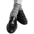 Dapper Classics Black with Charcoal, Ash, and White Variegated Stripe Fine Merino Wool Sock Linked Toe