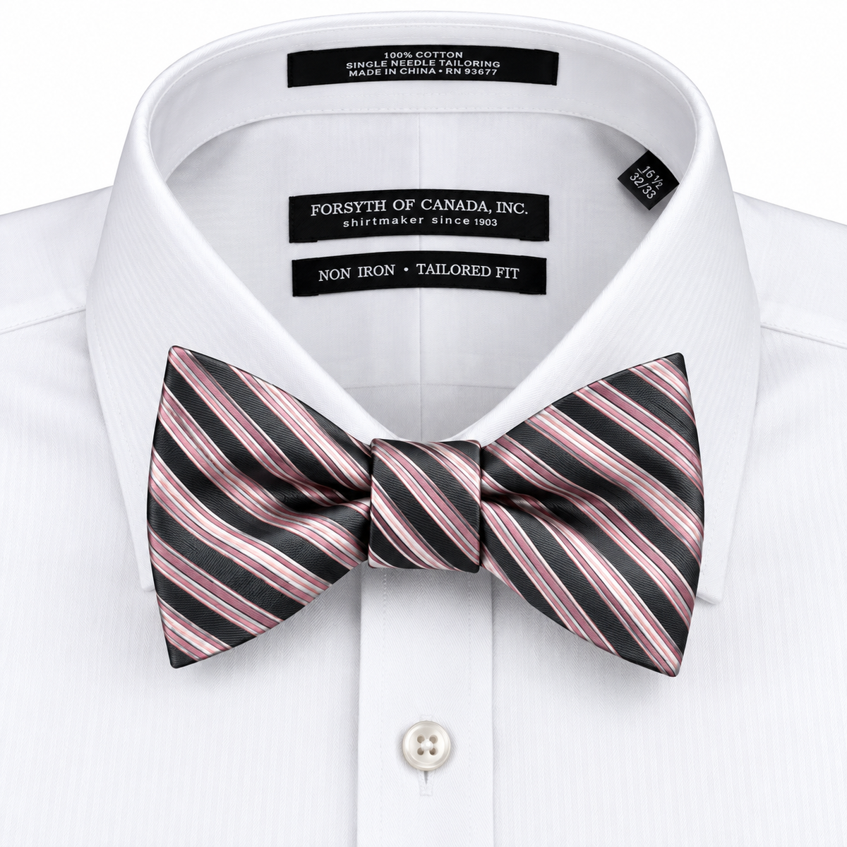Bruno Piattelli Elegant Pink and Charcoal Striped Bow Tie