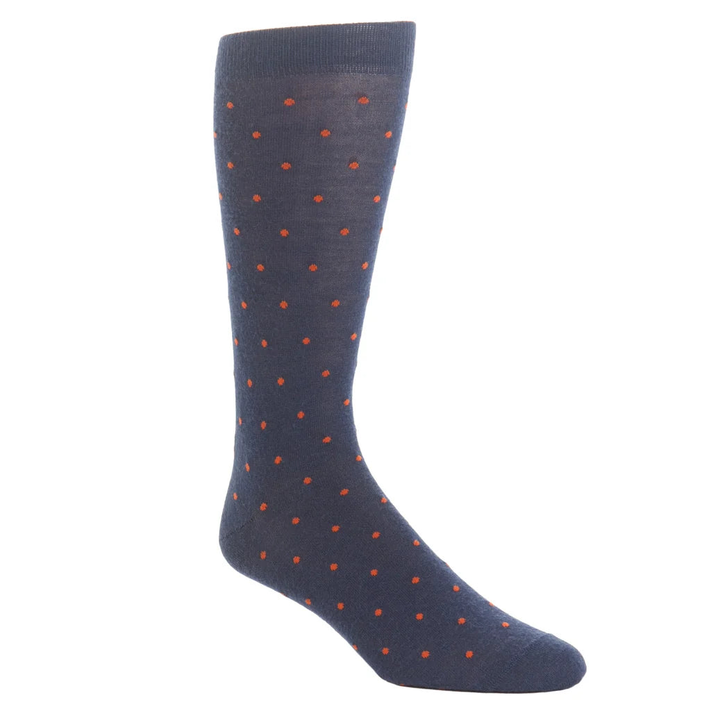 Dapper Classics Dress Navy with Burnt Orange Dots Fine Merino Wool Sock Linked Toe