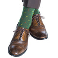 Dapper Classics Pine Green with Saffron and Burnt Orange Dot Merino Wool Sock Linked Toe