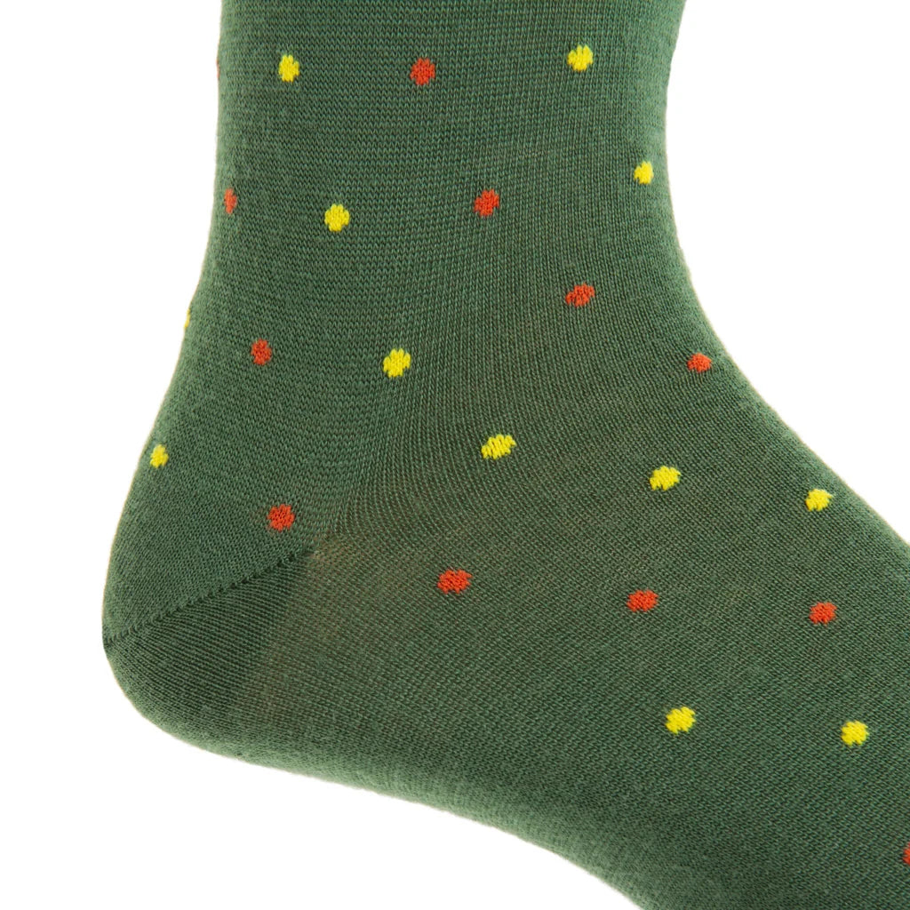 Dapper Classics Pine Green with Saffron and Burnt Orange Dot Merino Wool Sock Linked Toe