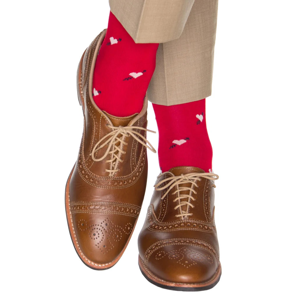 Dapper Classics Red with Cream Heart and Navy Arrow Cotton Sock Linked Toe