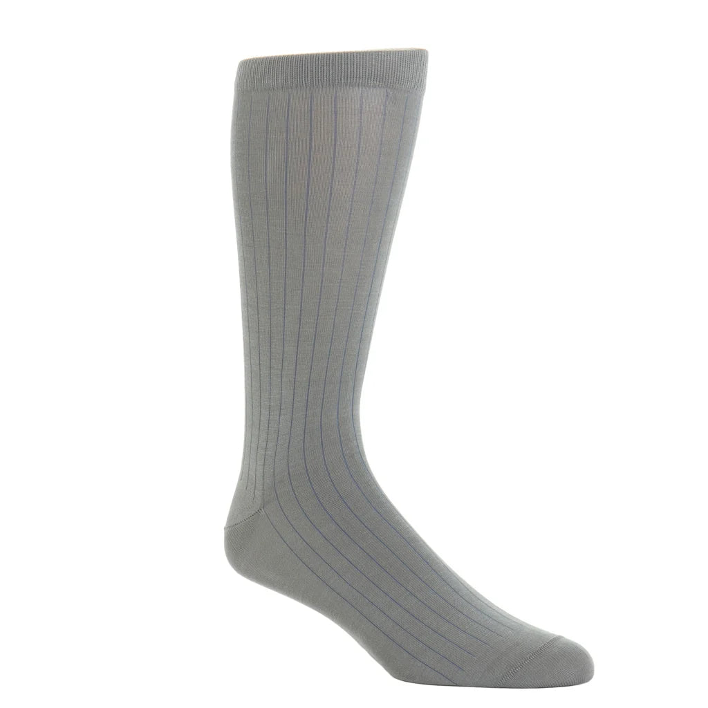 Dapper Classics in Mercerized Cotton Steel Gray with Indigo Blue Vertical Stripes