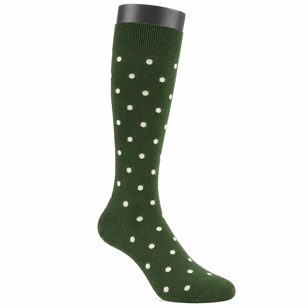 Dapper Classics Hosiery in Mercerized Cotton Forest Green with Cream Dots