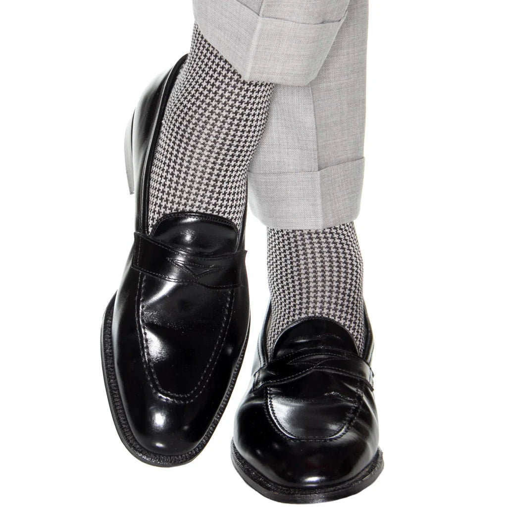 Dapper Classics Fine Hosiery Black & Ash Houndstooth In Cool Merino Wool